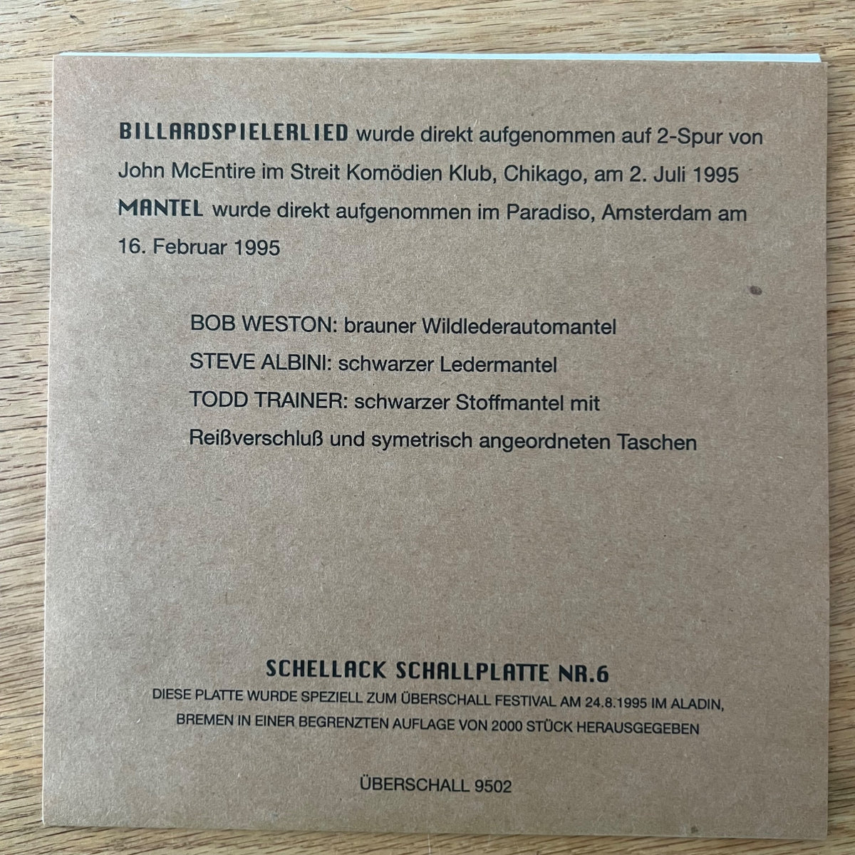 Schellack - Billardspielerlied / 1. D-Press. 1995 - (Mint)