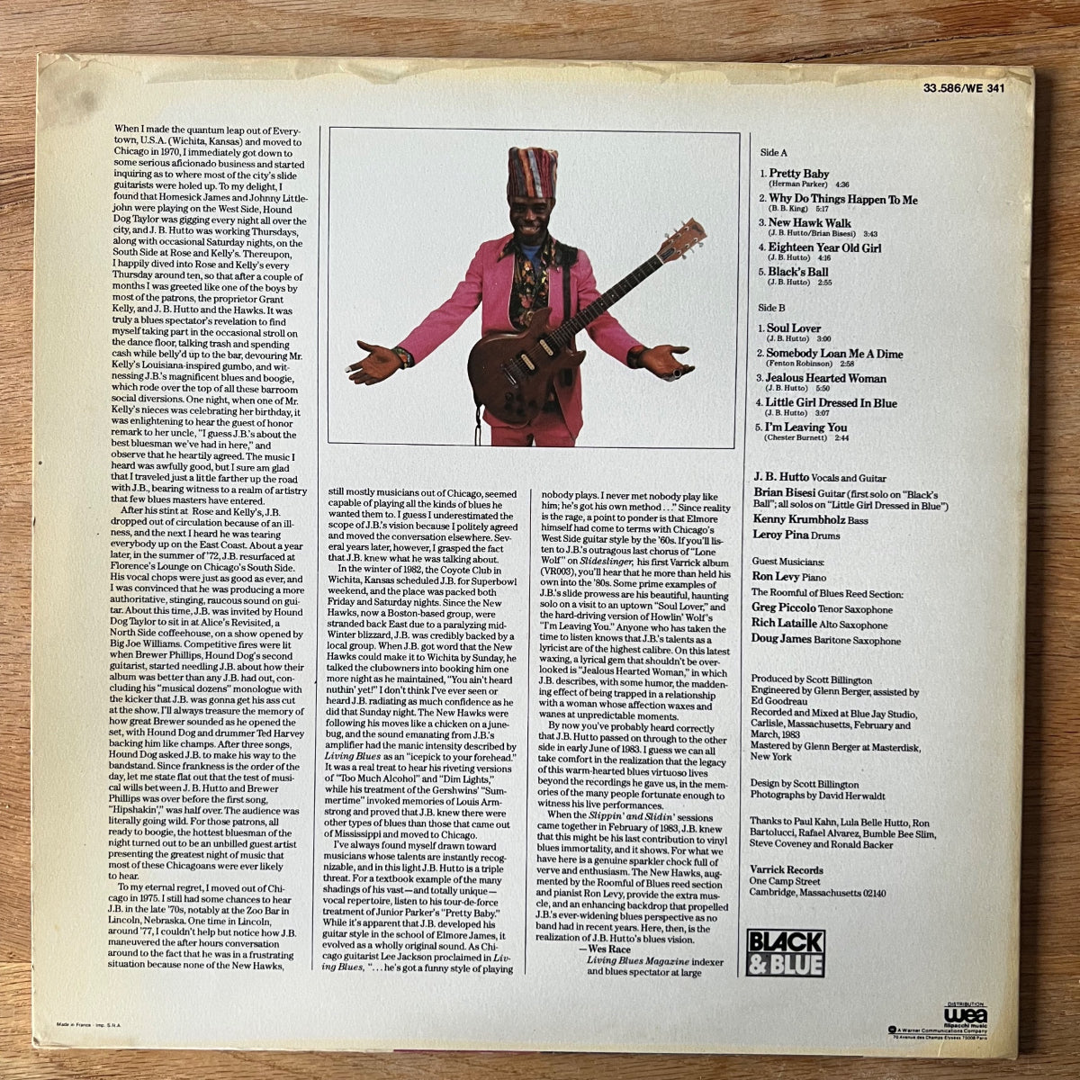 J.B. Hutto & The New Hawks - Slipping' And Sliding' / 1. France-Press. 1983 - (M-/VG+)