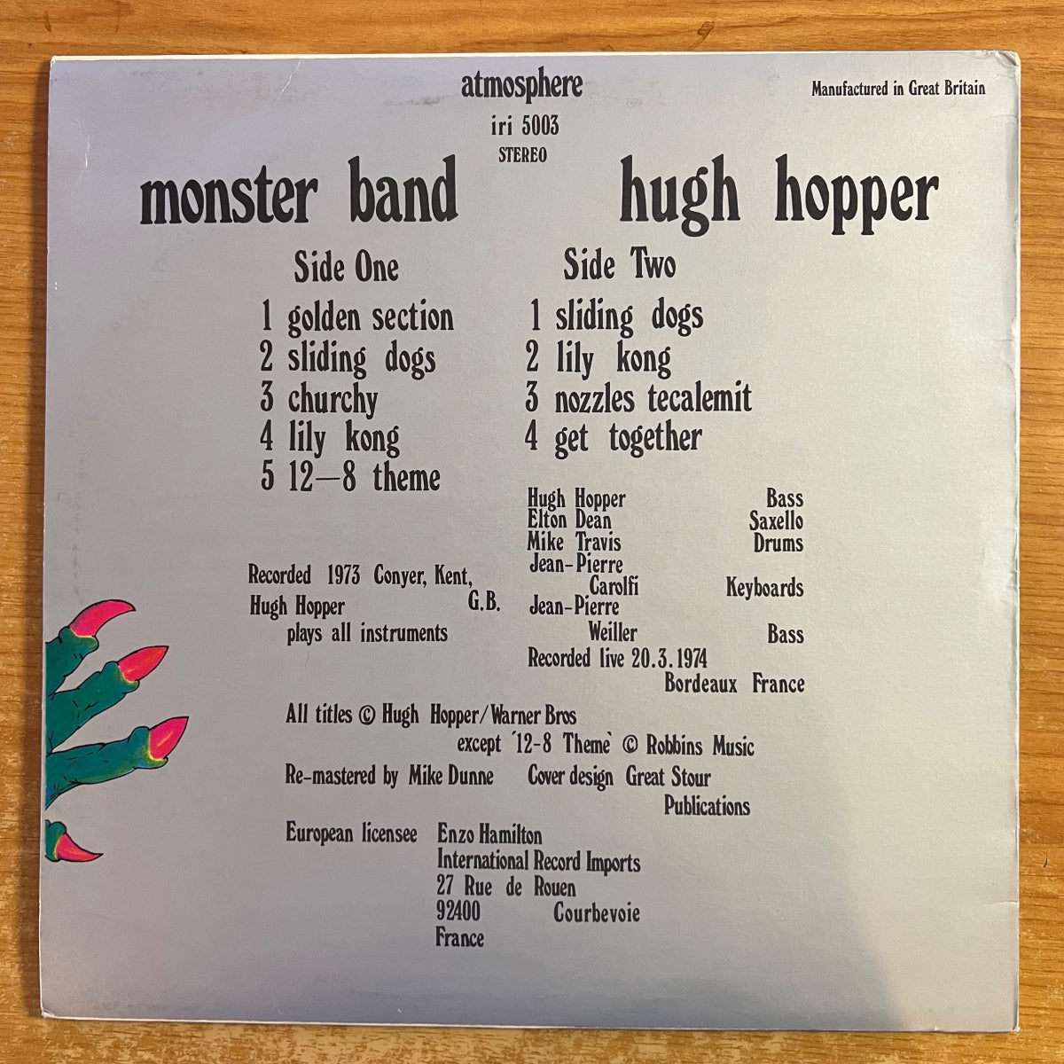 Hugh Hopper - Monster Band / 1ère édition britannique. 1979 - (M-/VG+)