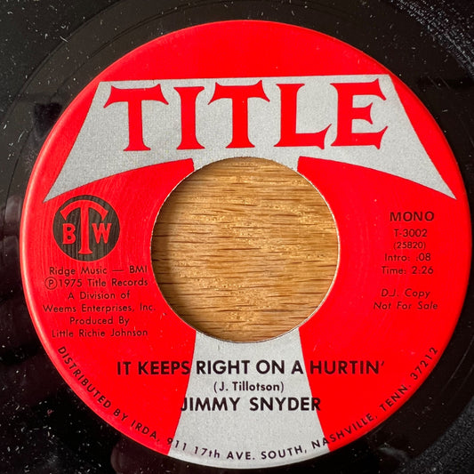 Jimmy Snyder - It Keeps Right On A Hurting' / 1. US-Press. 197? - (VG++/Neutral)
