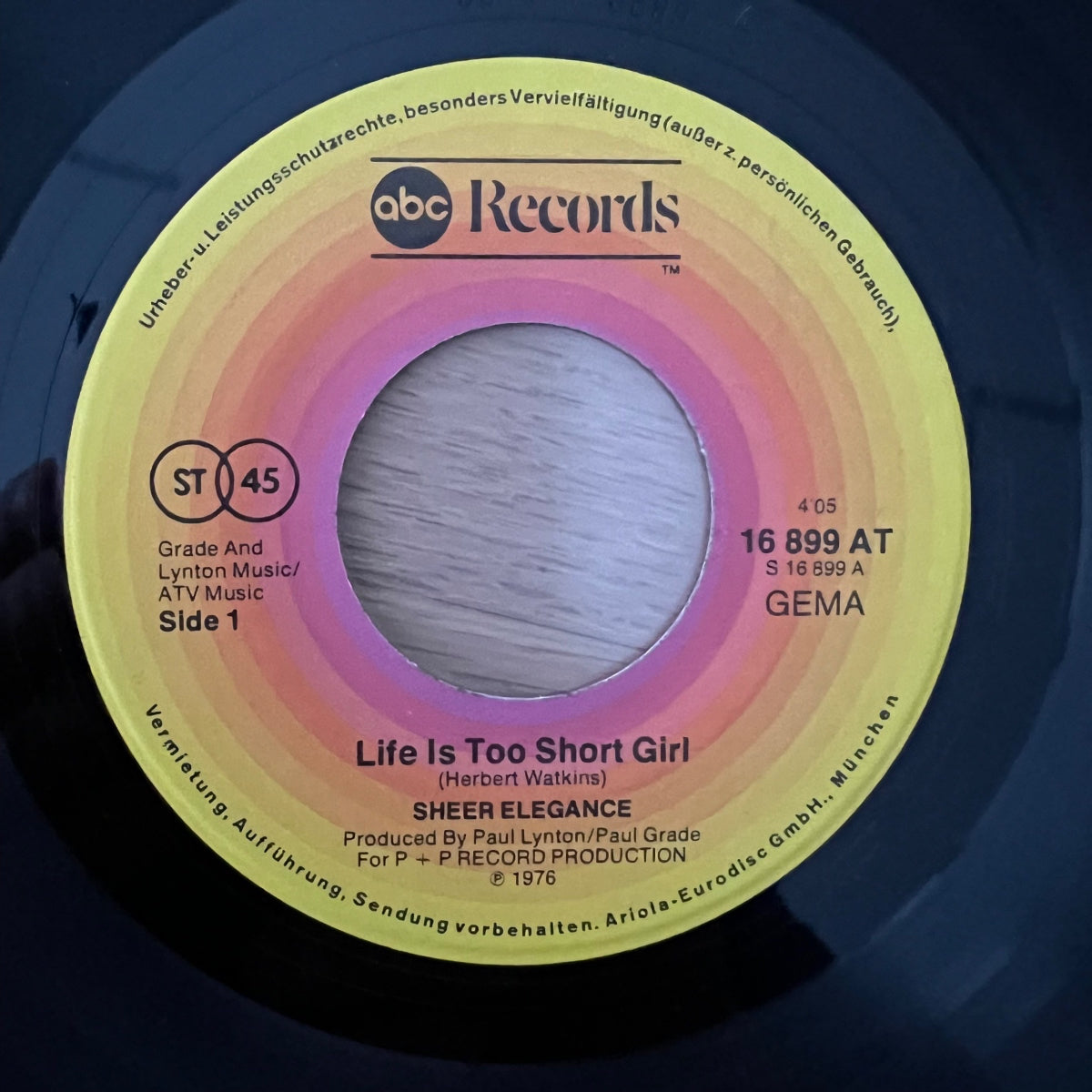 Sheer Elegance - Life Is Too Short Girl / 1. D-Press. 1976 - (M-/VG+)
