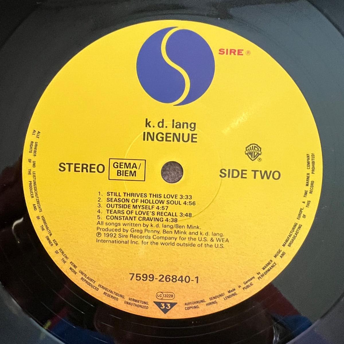 K.D. Lang - Ingénue / 1. D-Press. 1992 - (Mint)