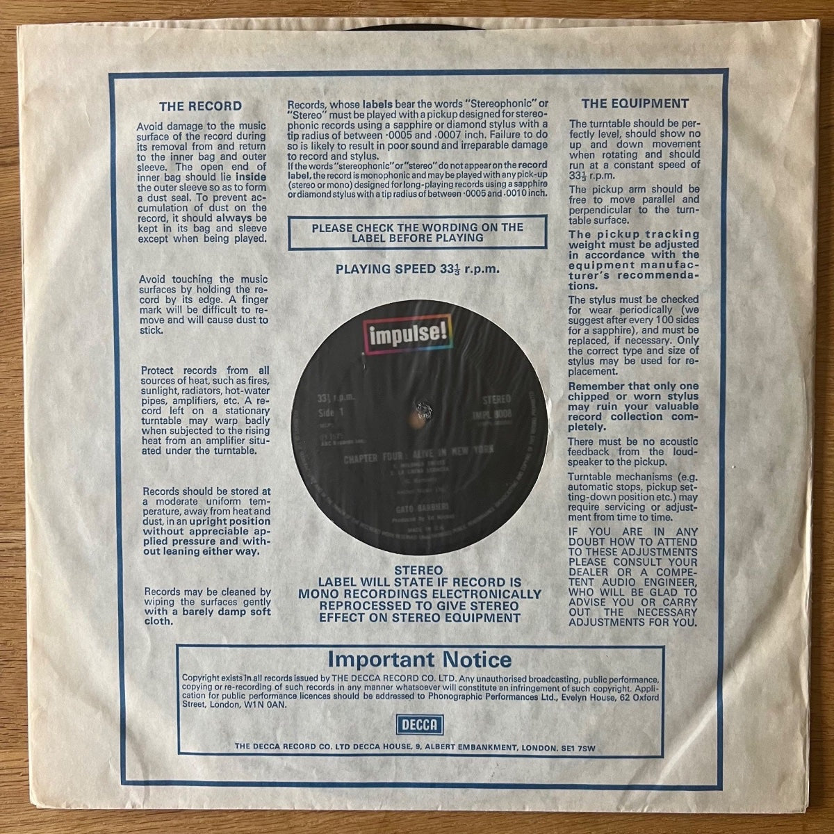 Gato Barbieri - Alive In New York / 1ère édition britannique. 1975 - (M-/VG++)