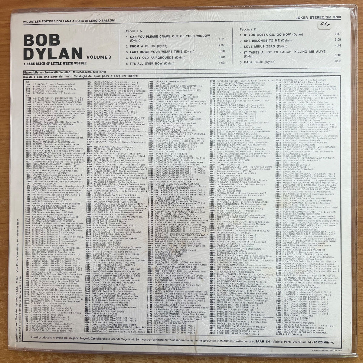 Bob Dylan - A Rare Bach Of Little White Wonder Vol. 3 / Italy-Press. 1977 - (Mint & Sealed)