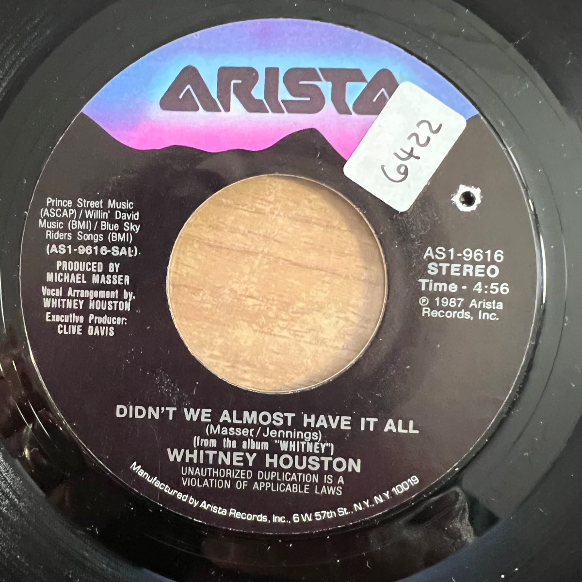 Whitney Houston - Didn't We Almost Have It All / 1er pressage US 1987 - (VG++/M-)