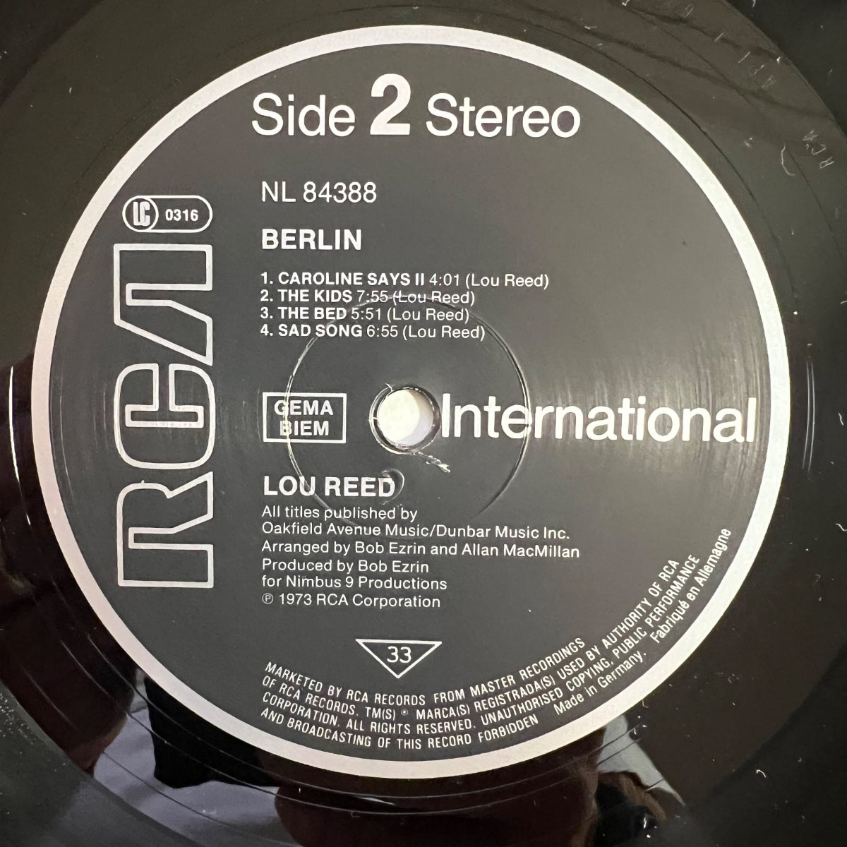 Lou Reed - Berlin / D-Press. 1985 - (M-/M-)