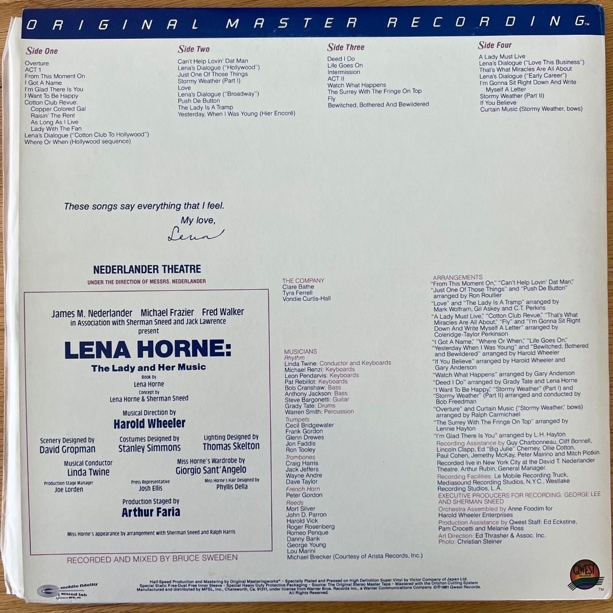 Lena Horne - The Lady And Her Music / 2 LP - Audioph. MFSL 1983 - (M-/M-)
