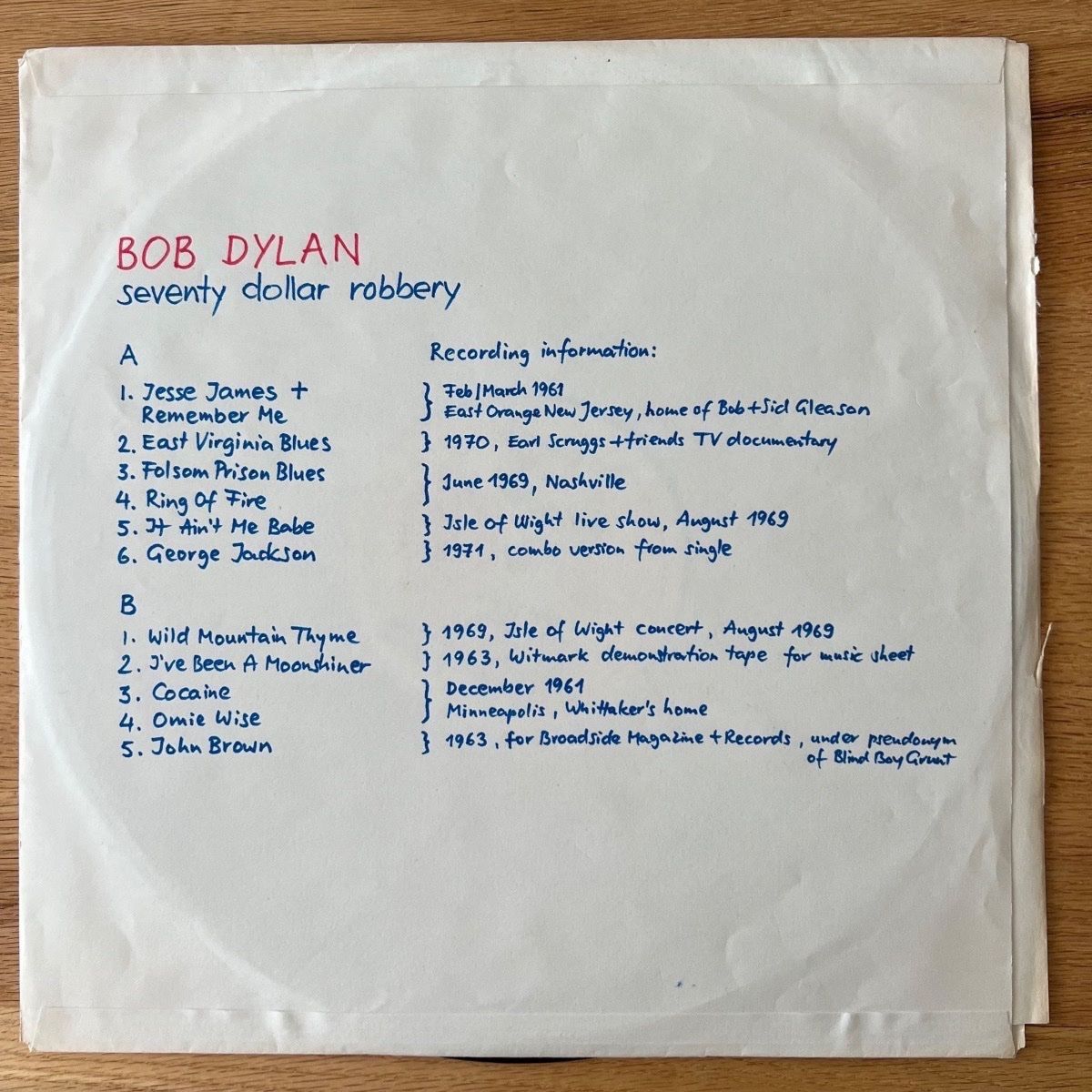 Bob Dylan - Seventy Dollar Robbery / US Press. 1977 - (VG++/VG+)