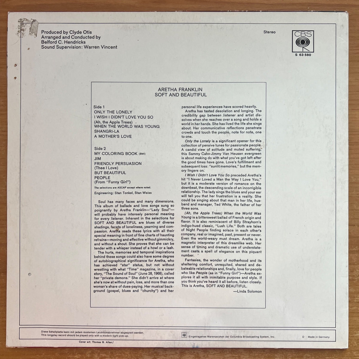 Aretha Franklin - Soft And Beautiful / 1. D-Press. 1969 - (VG++/VG++)