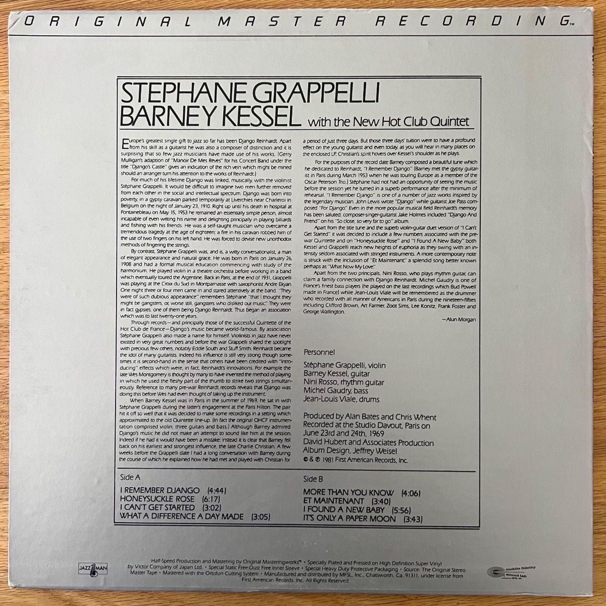 Stephane Grappelli - I Remember Django / Audioph. MFSL 1981 - (M-/VG++)