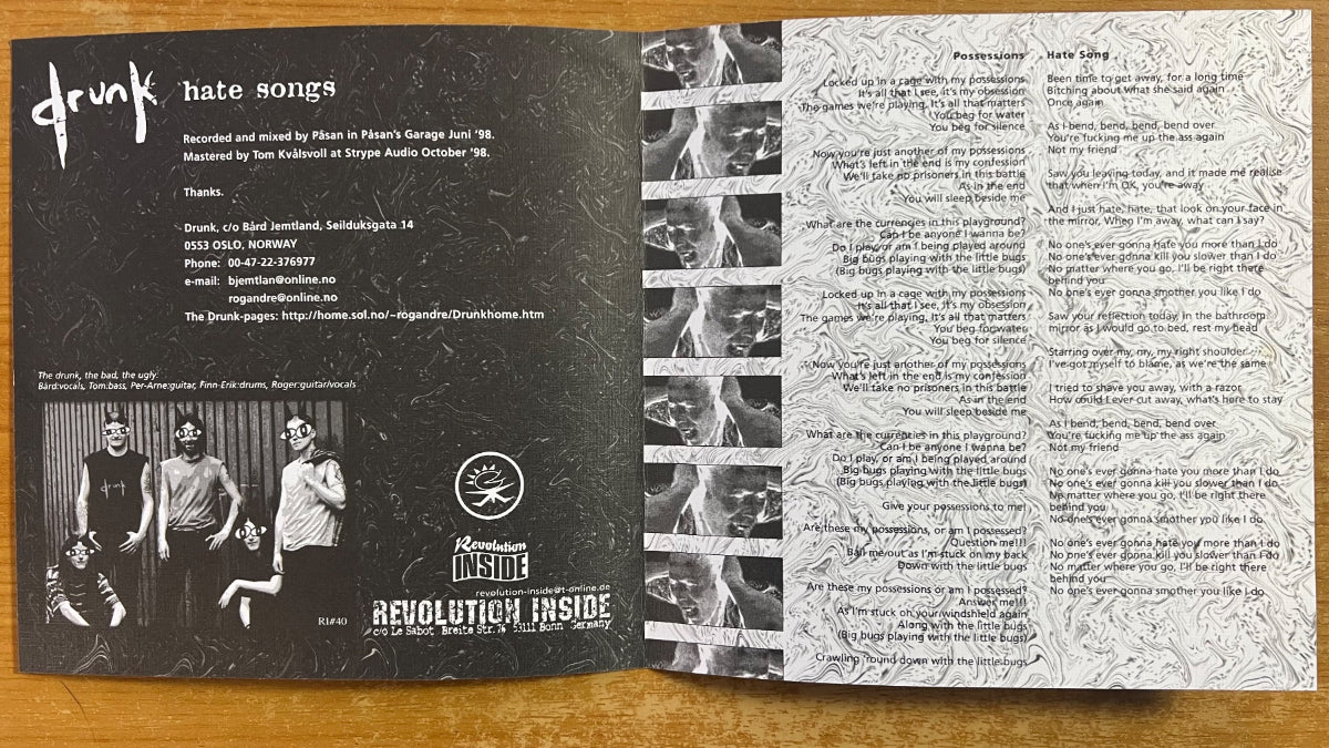 Drunk - Hate Songs / 1. D-Press. 1998 - Punk - (M-/M-)