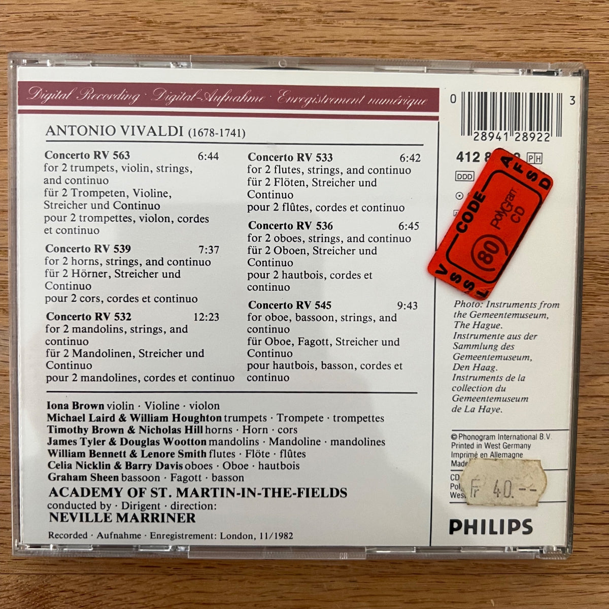 Academy Of St. Martin-in-the-Fields - 6 Doppelkonzerte / CD - 1. EU-Press. 1986 - (M-/M-)
