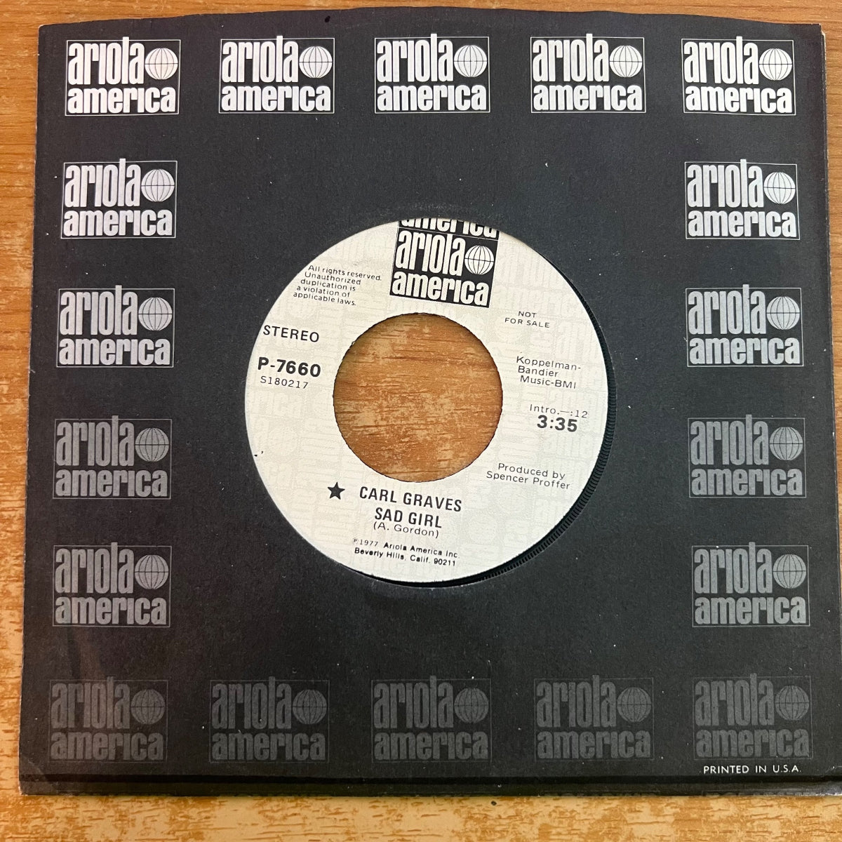 Carl Graves - Sad Girl / US-Promo 1977 - (M-/VG++)
