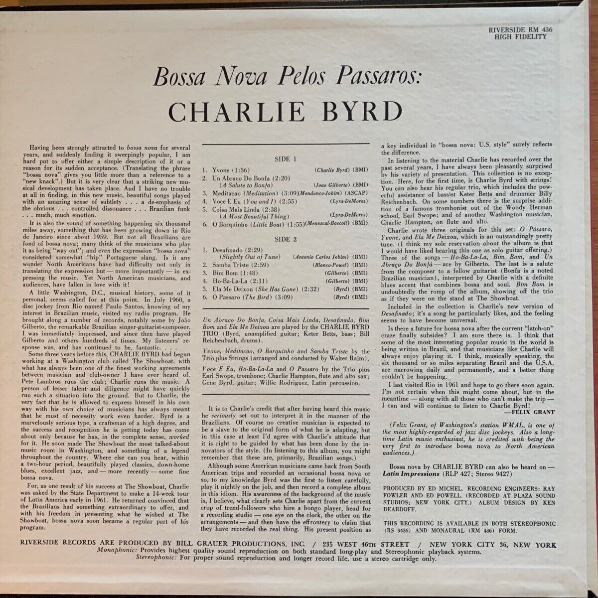 Charlie Byrd - Bossa Nova Pelos Passaros // 1st US Press 1962 - Mono - (M-/VG++)