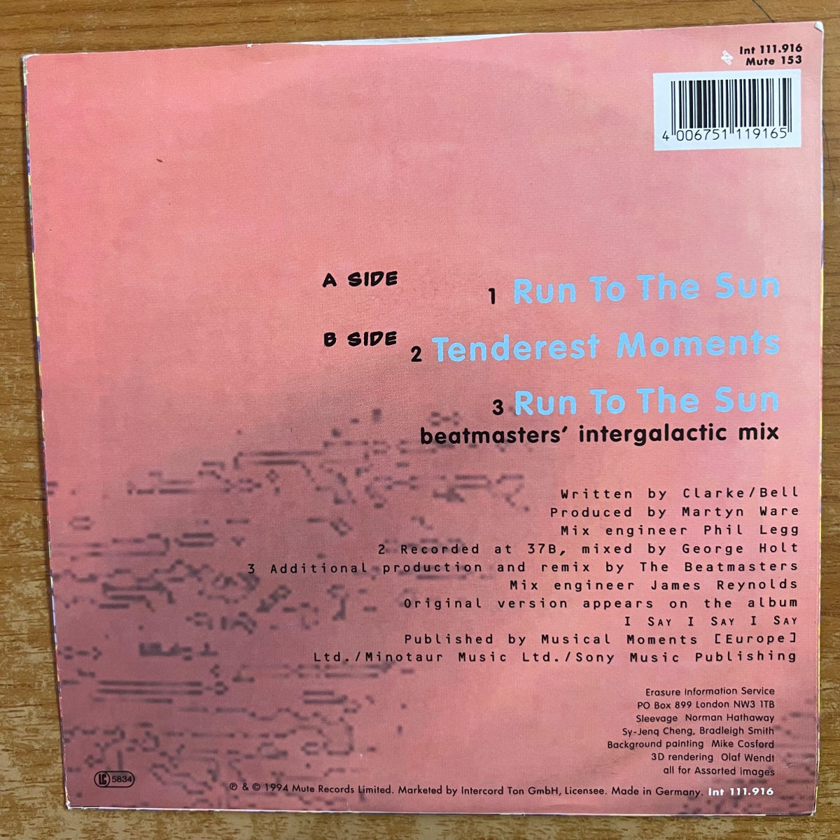 Erasure - Run To The Sun / 1. D-Press. 1994 - 3 Track EP - (M-/M-)