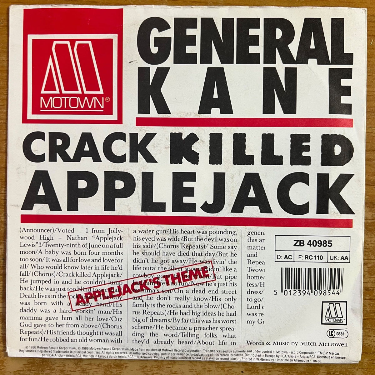General Kane - Crack Killed Applejack / 1. EU-Press. 1986 - (VG++/VG++)