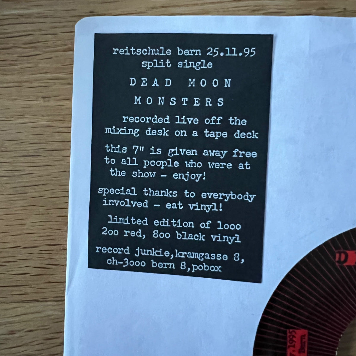 Dead Moon , Monsters - Reitschule Bern 25.11.95 / 1. Swiss-Press. 1995 - (M-/Neutral)