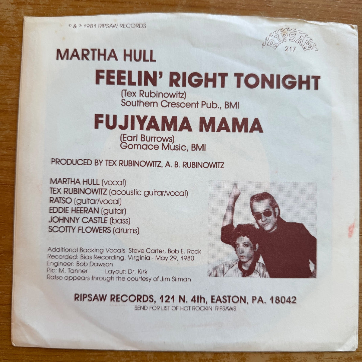 Martha Hull - Feelin' Right Tonight / 1ère Press. US 1981 - (M-/VG++)