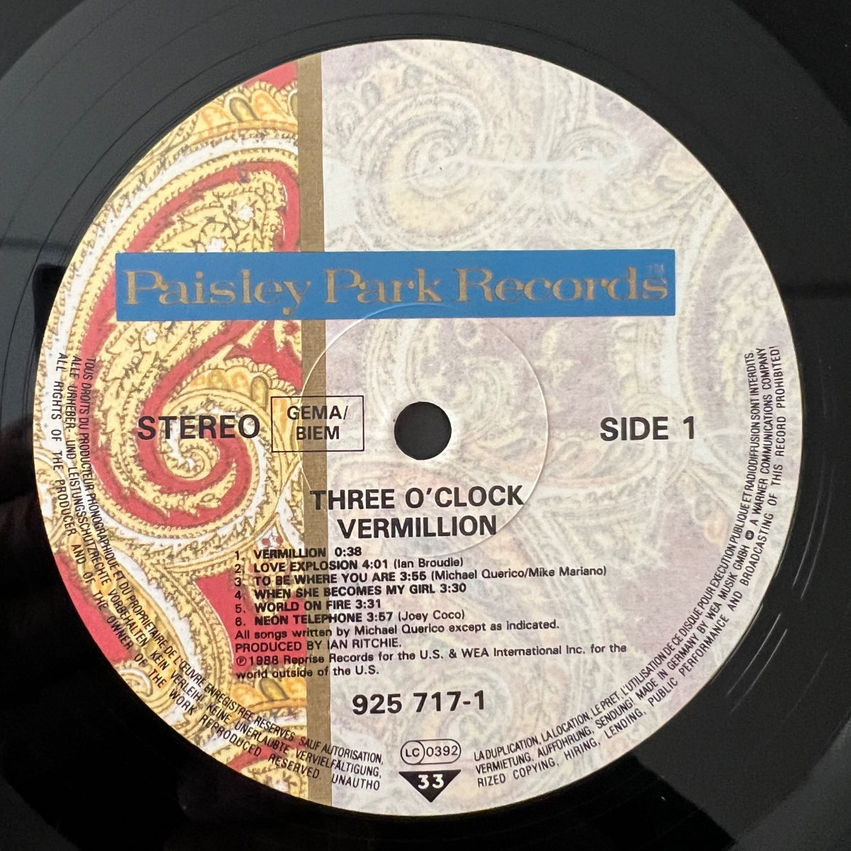 Three O'Clock - Vermillion / 1. D-Press. 1988 - (M-/M-)