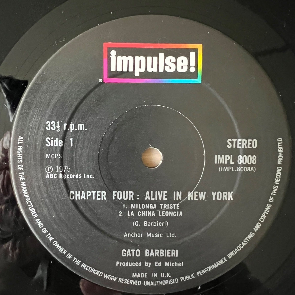Gato Barbieri - Alive In New York / 1ère édition britannique. 1975 - (M-/VG++)