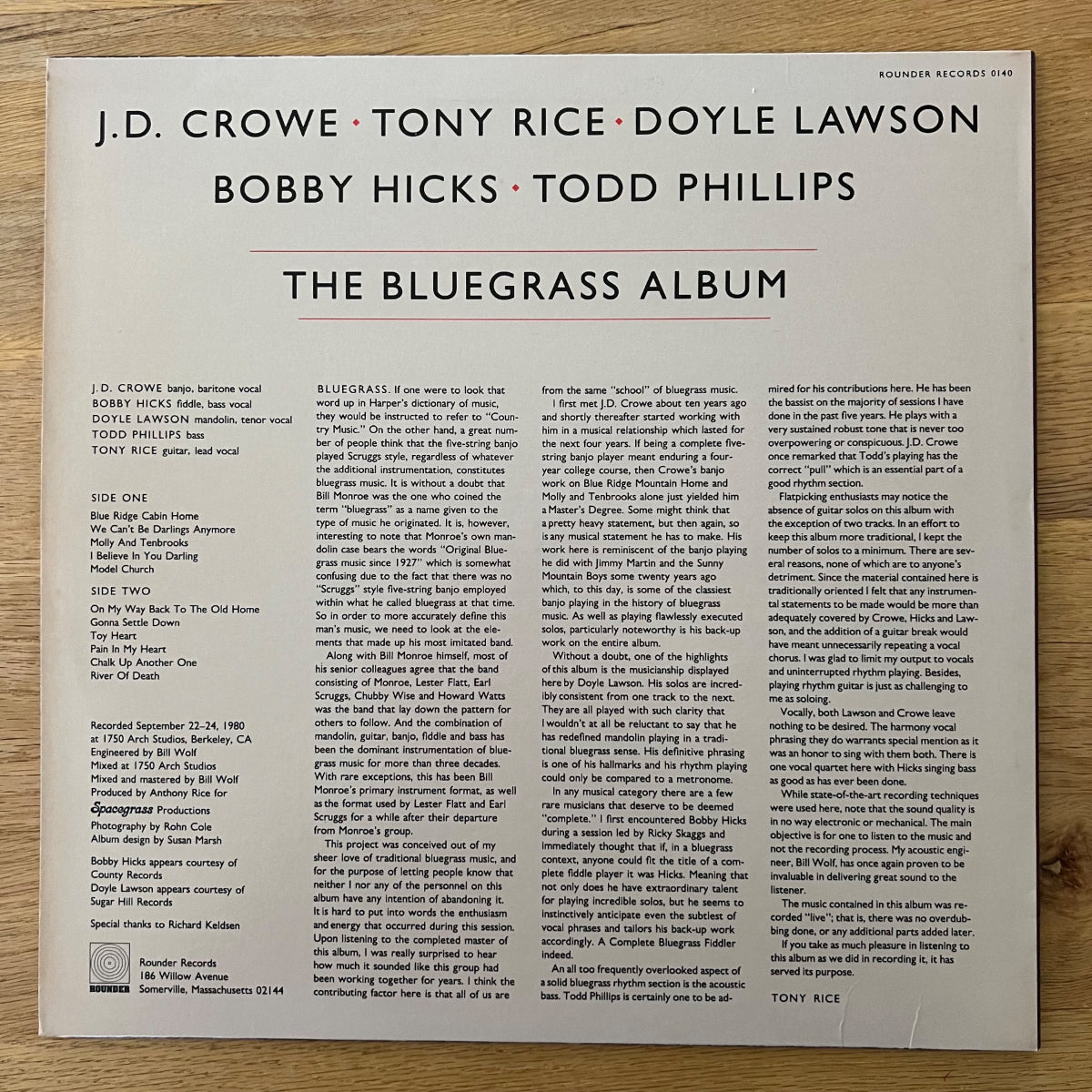 J.D. Crowe, Tony Rice, Bobby Hicks, Doyle Lawson, Todd Phillips .- The Bluegrass Album / 1.US-Press. 1981