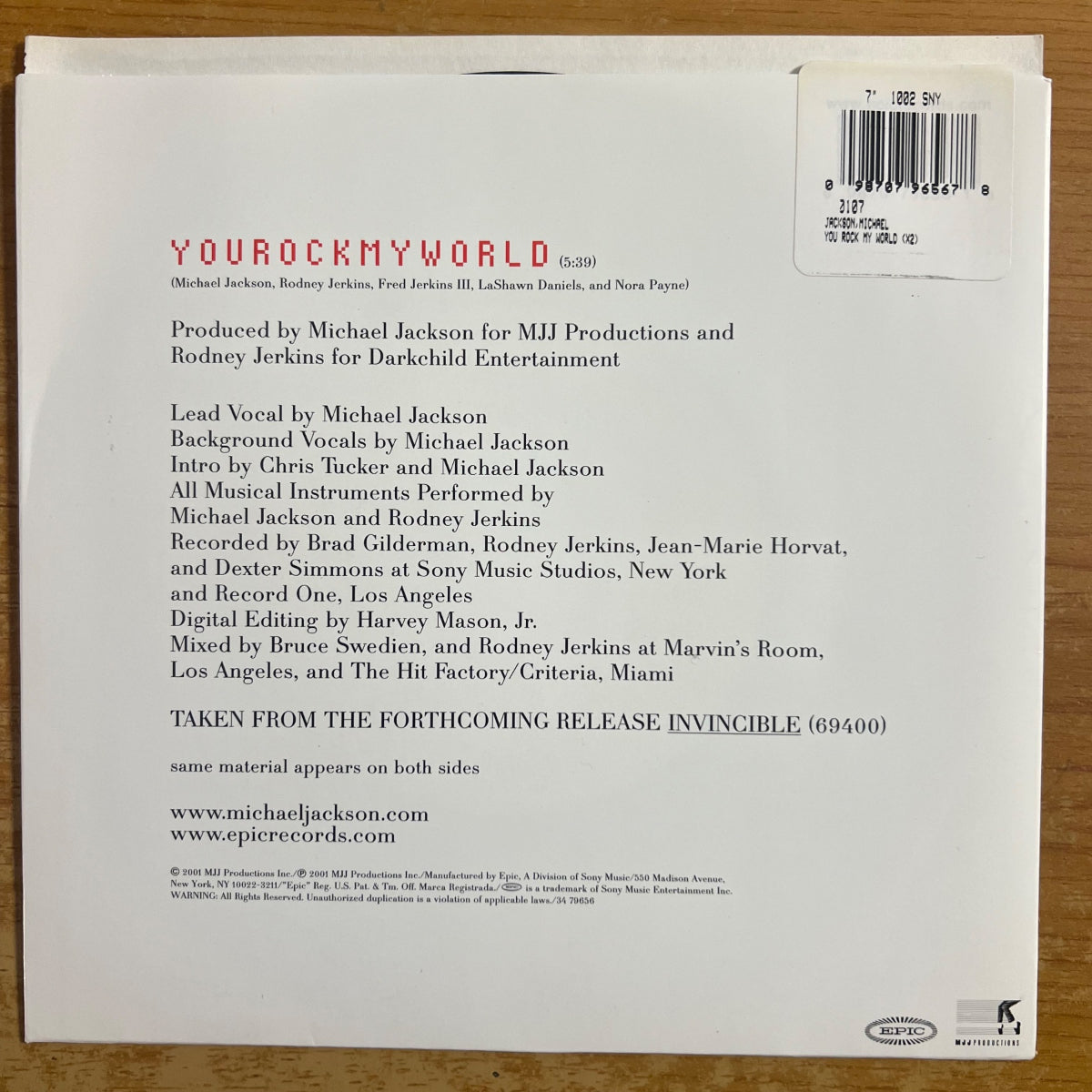 Michael Jackson - You Rock My World / 1. US-Press. 2001  - (Mint)