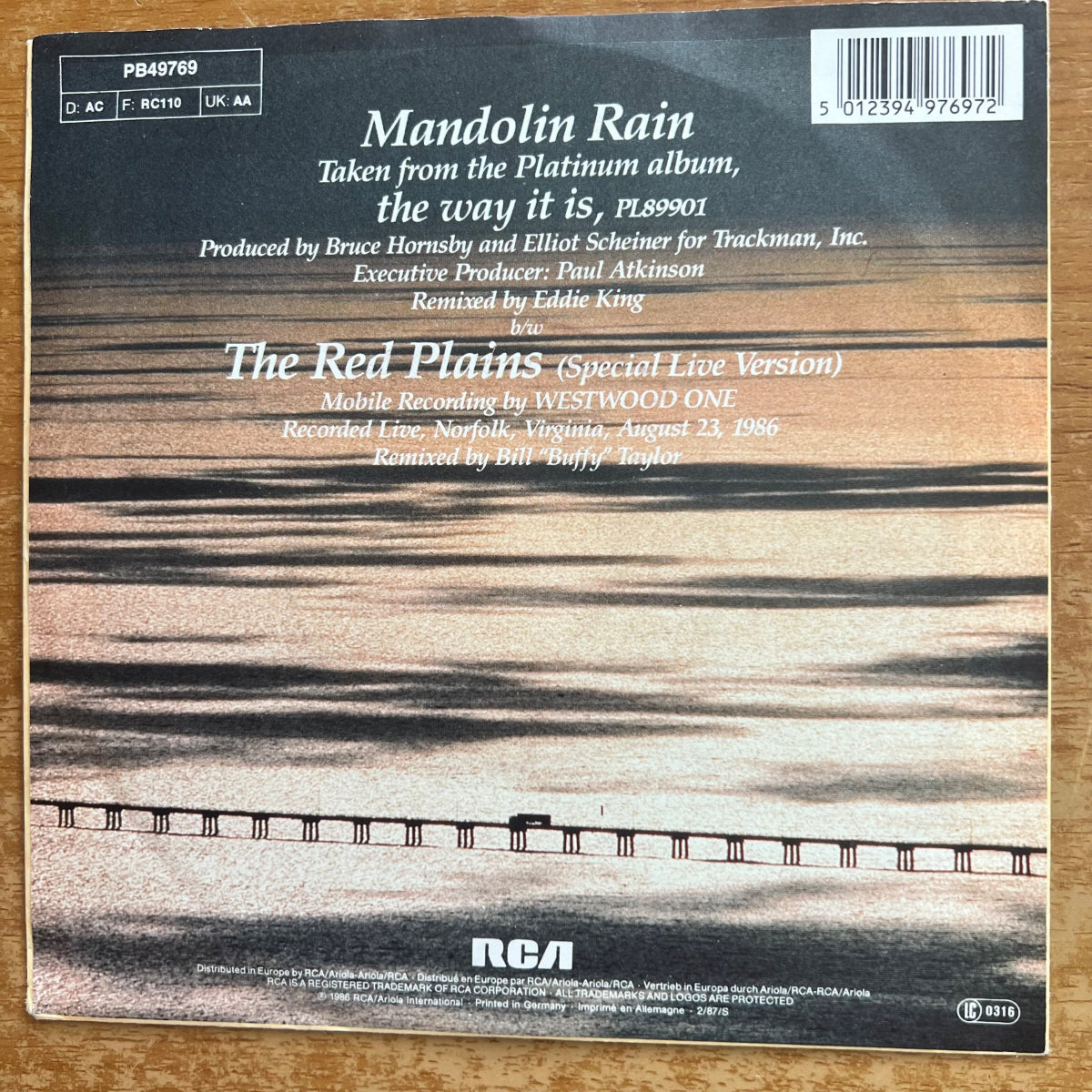 Bruce Hornsby & The Range - Mandolin Rain / 1. D-Press. 1987 - (M-/M-)