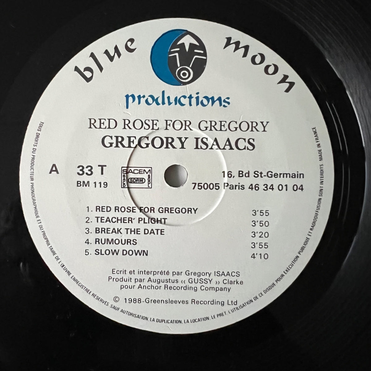 Gregory Isaacs - Red Rose For Gregory / 1.France-Press. 1988 - (M-/M-)