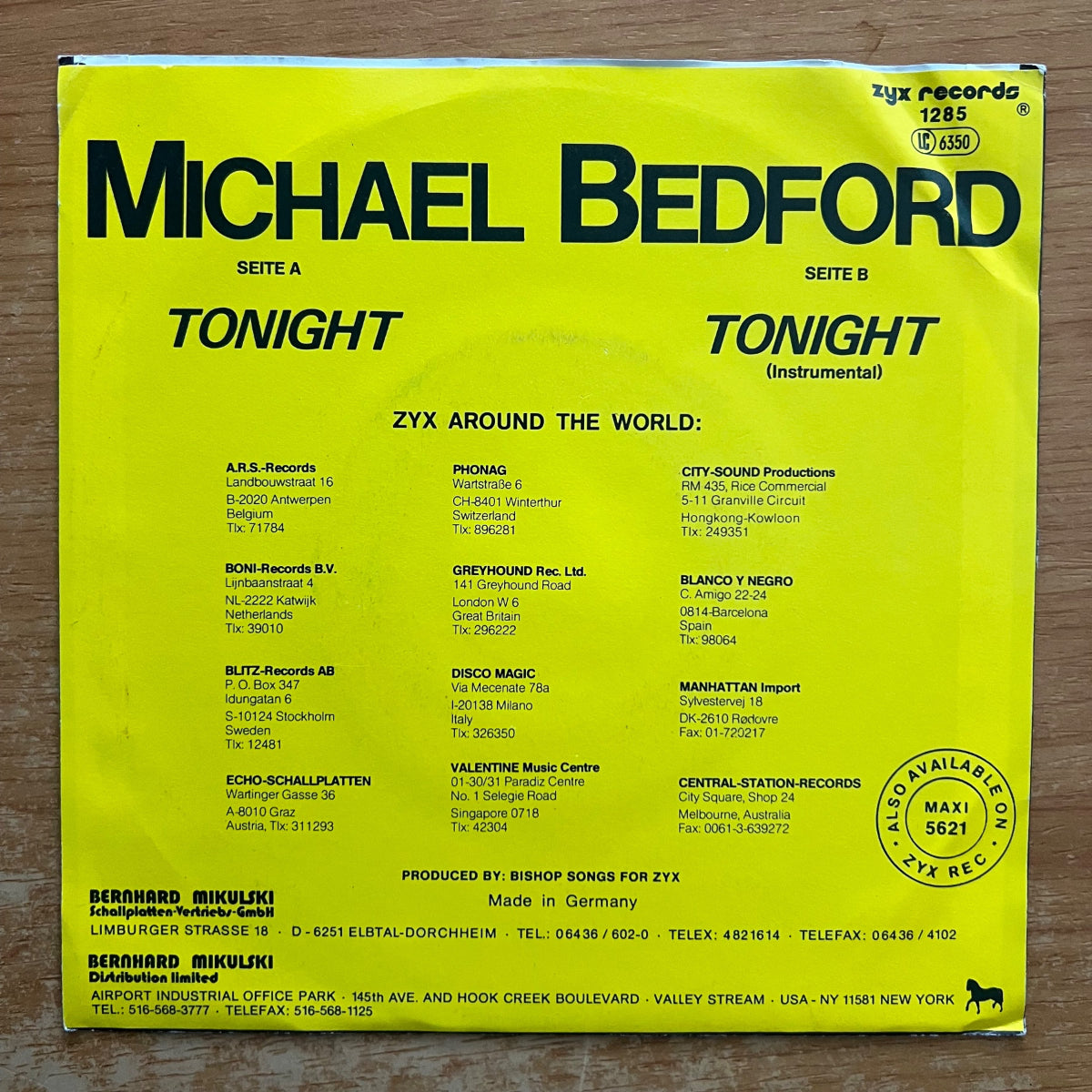 Michael Bedford - Tonight / 1. D-Press. 1987 - (M-/VG++)