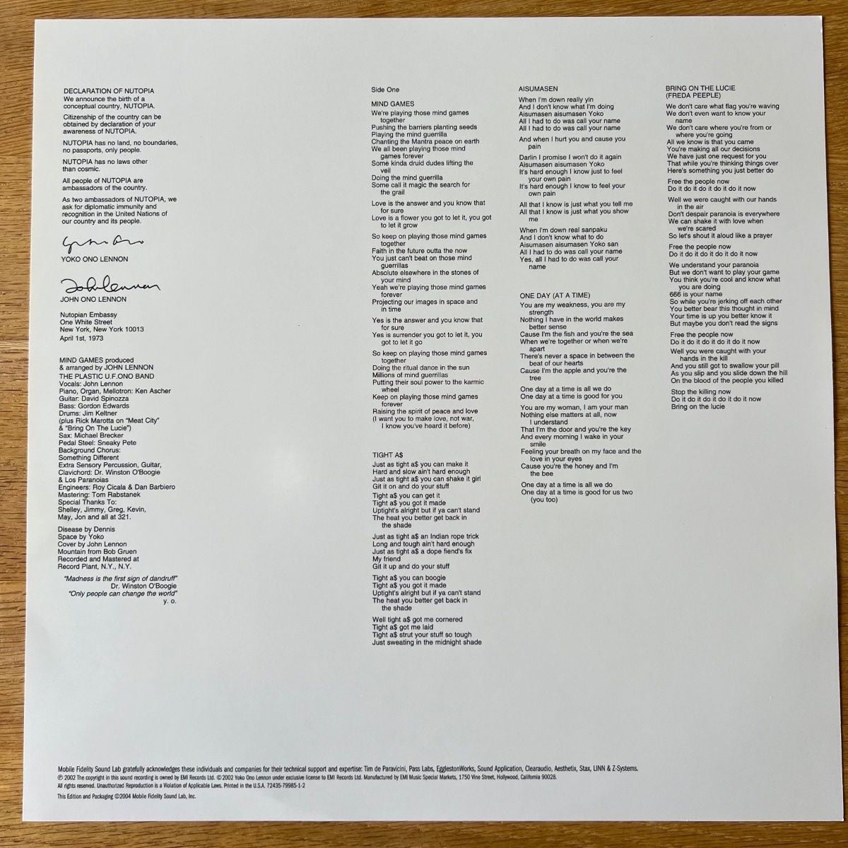 John Lennon - Mind Games / Audiophile MFSL 2004 - (M-/Mint)