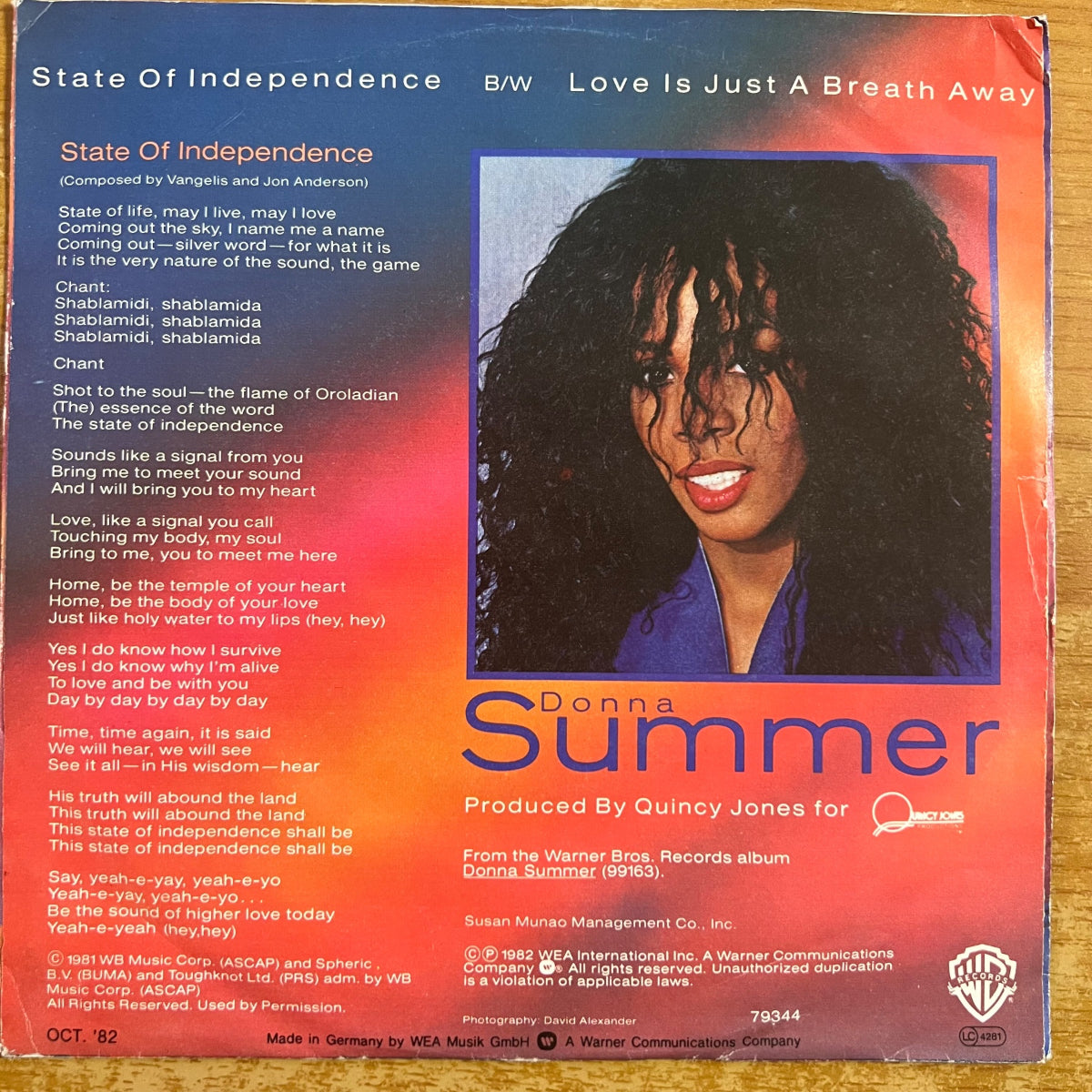 Donna Summer - State Of Independence / 1. D-Press. 1982 - (VG++/VG++)