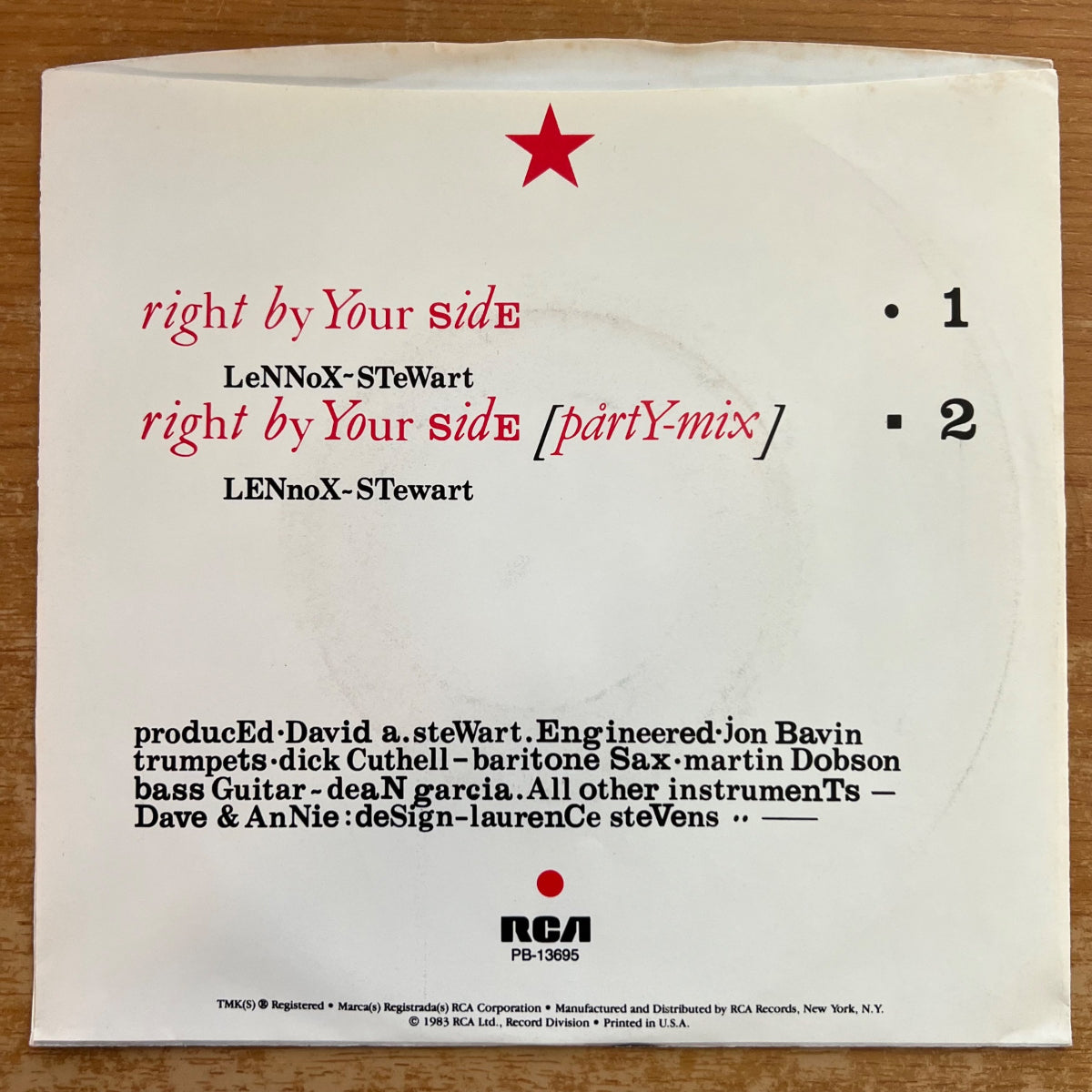 Eurythmics - Right By Your Side / 1. US-Press. 1983 - (M-/VG++)