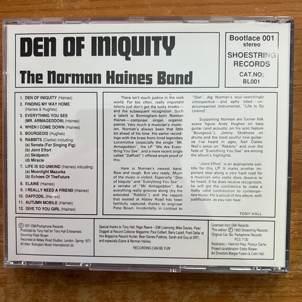 Norman Haines Band - Den Of Iniquity / CD - 1. UK-Press. 1993 sur CD - Édition limitée - (M-/M-)