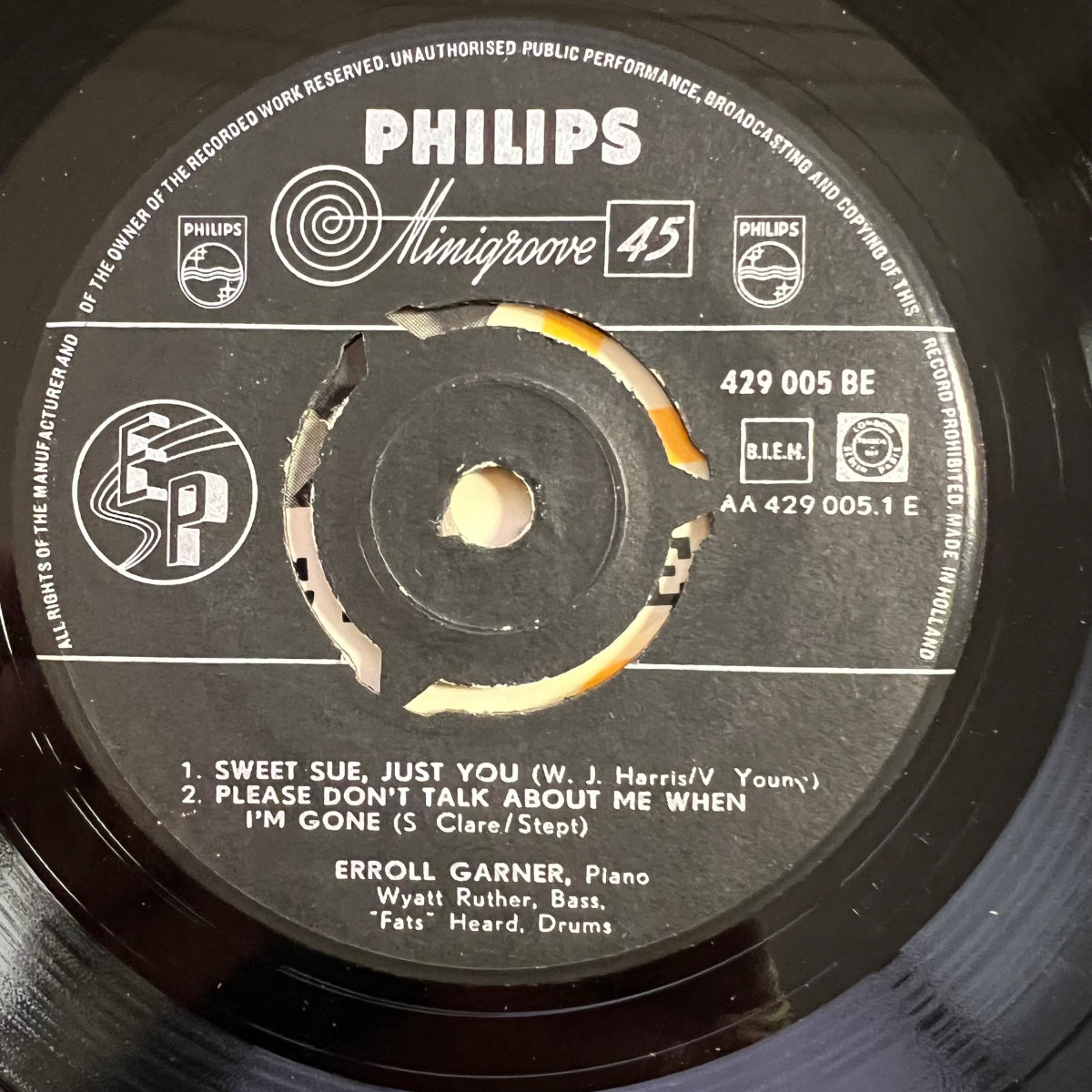 Erroll Garner - Sweet Sue Just You / 7" EP - 1. NL-Press. 1955 - (VG/VG+)
