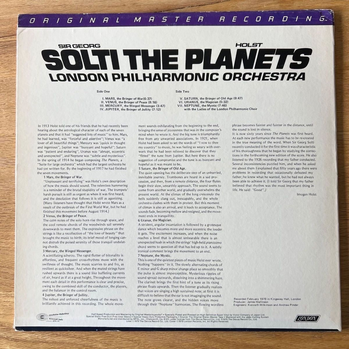 London Philharmonic Orchestra - The Planets / Audiophile MFSL 198? - (M-/VG++)