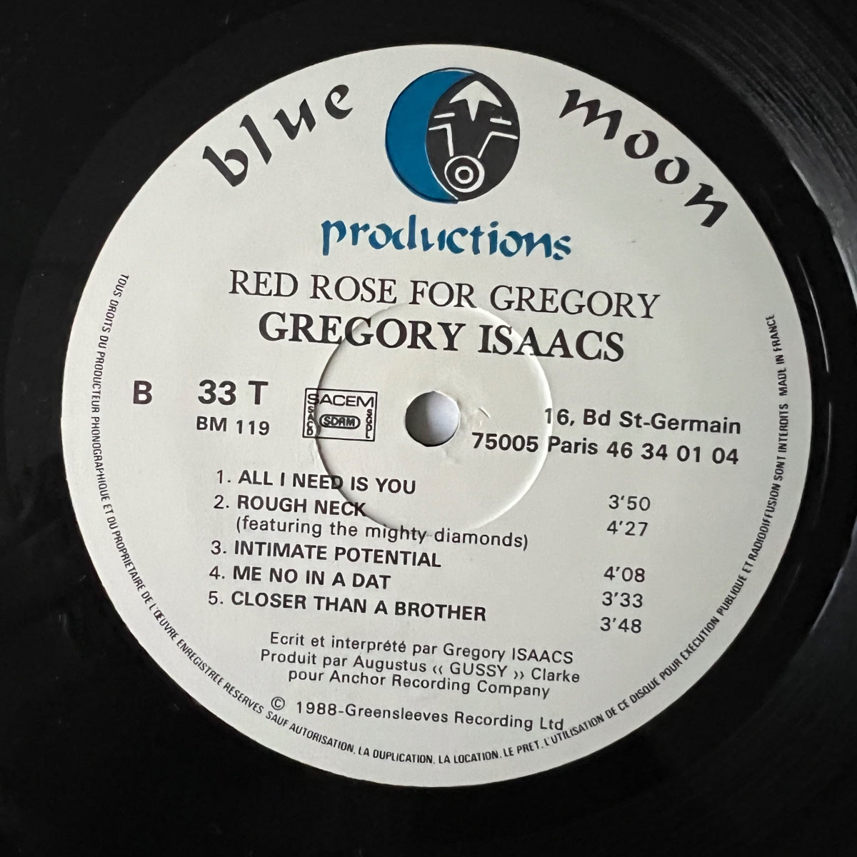 Gregory Isaacs - Red Rose For Gregory / 1.France-Press. 1988 - (M-/M-)