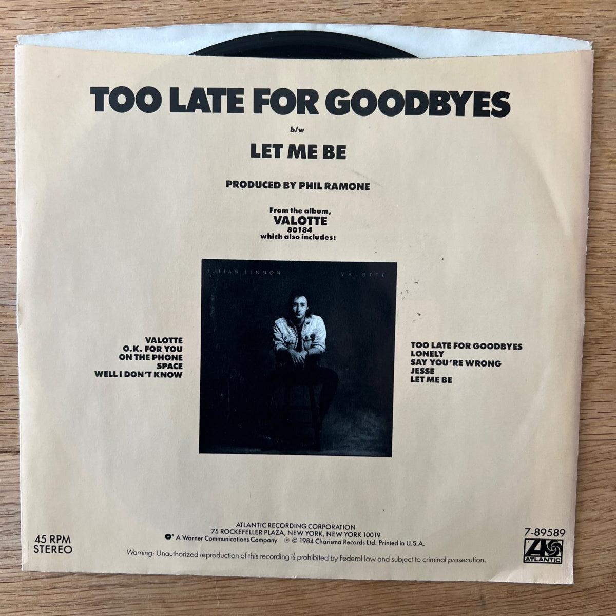 Julian Lennon - Too Late For Goodbyes / 1. US-Press. 1985 - M-/M-)