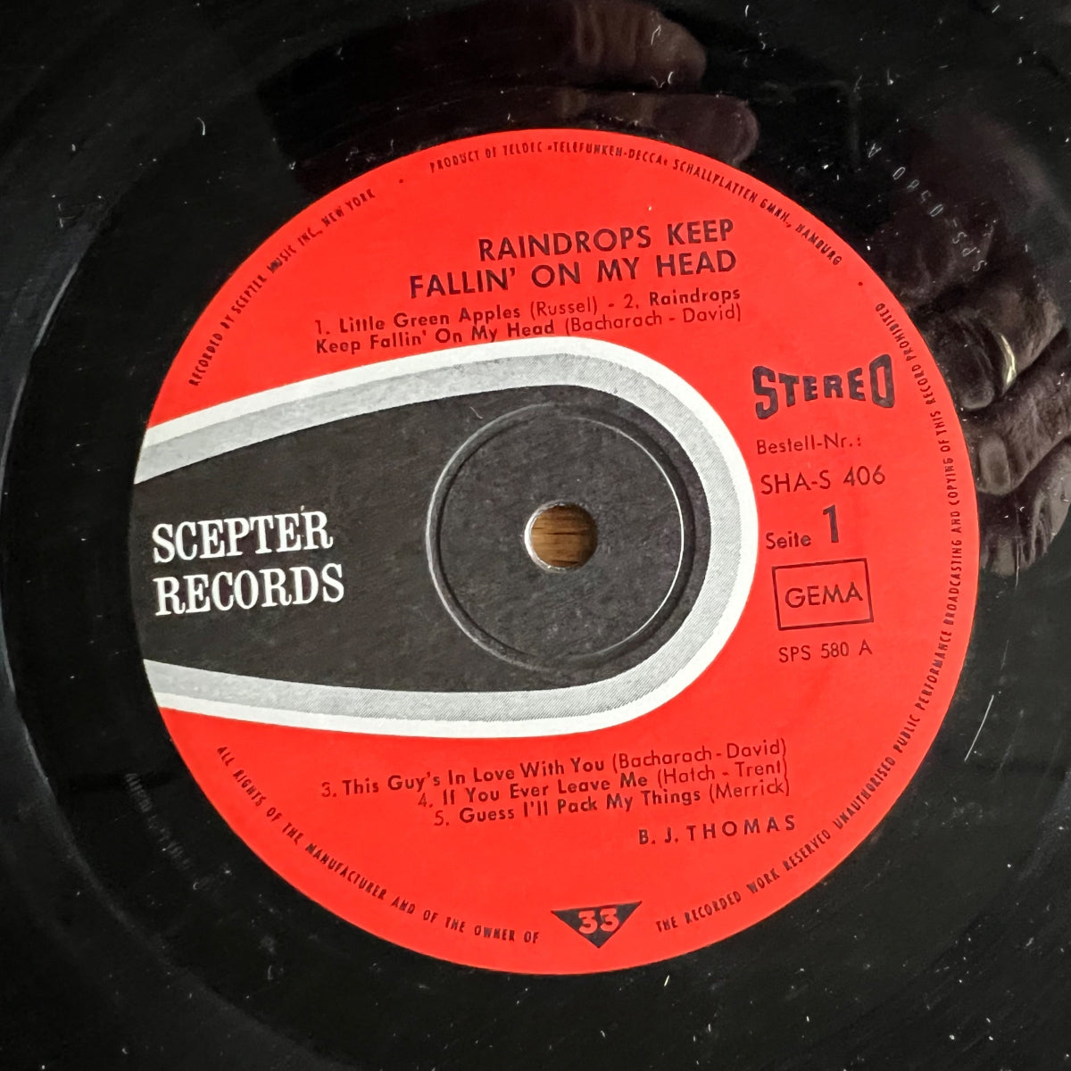 B.J. Thomas - Raindrops Keep Fallin' On My Head / 1. D-Press. 1969 - (M-/VG++)