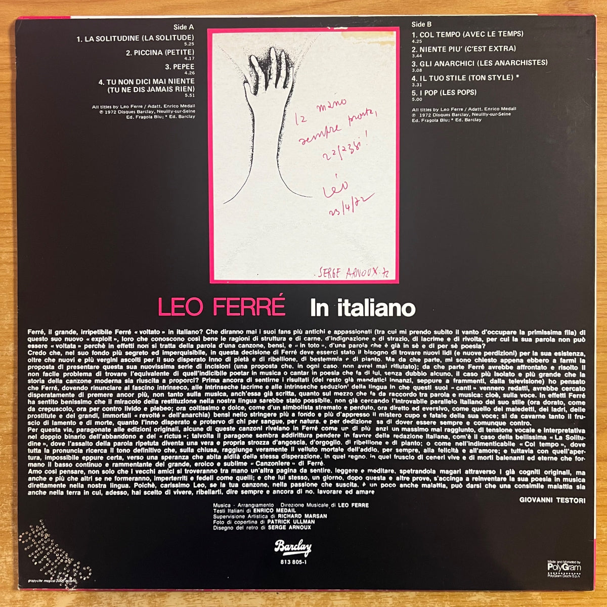 Leo Ferré - In Italiano / Italy-Press. RE - (M-/VG++)