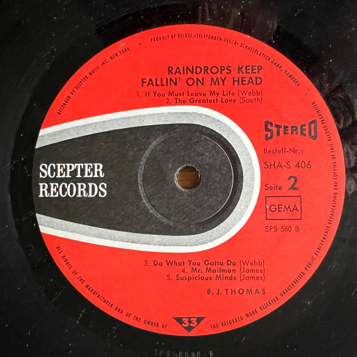 B.J. Thomas - Raindrops Keep Fallin' On My Head / 1. D-Press. 1969 - (M-/VG++)
