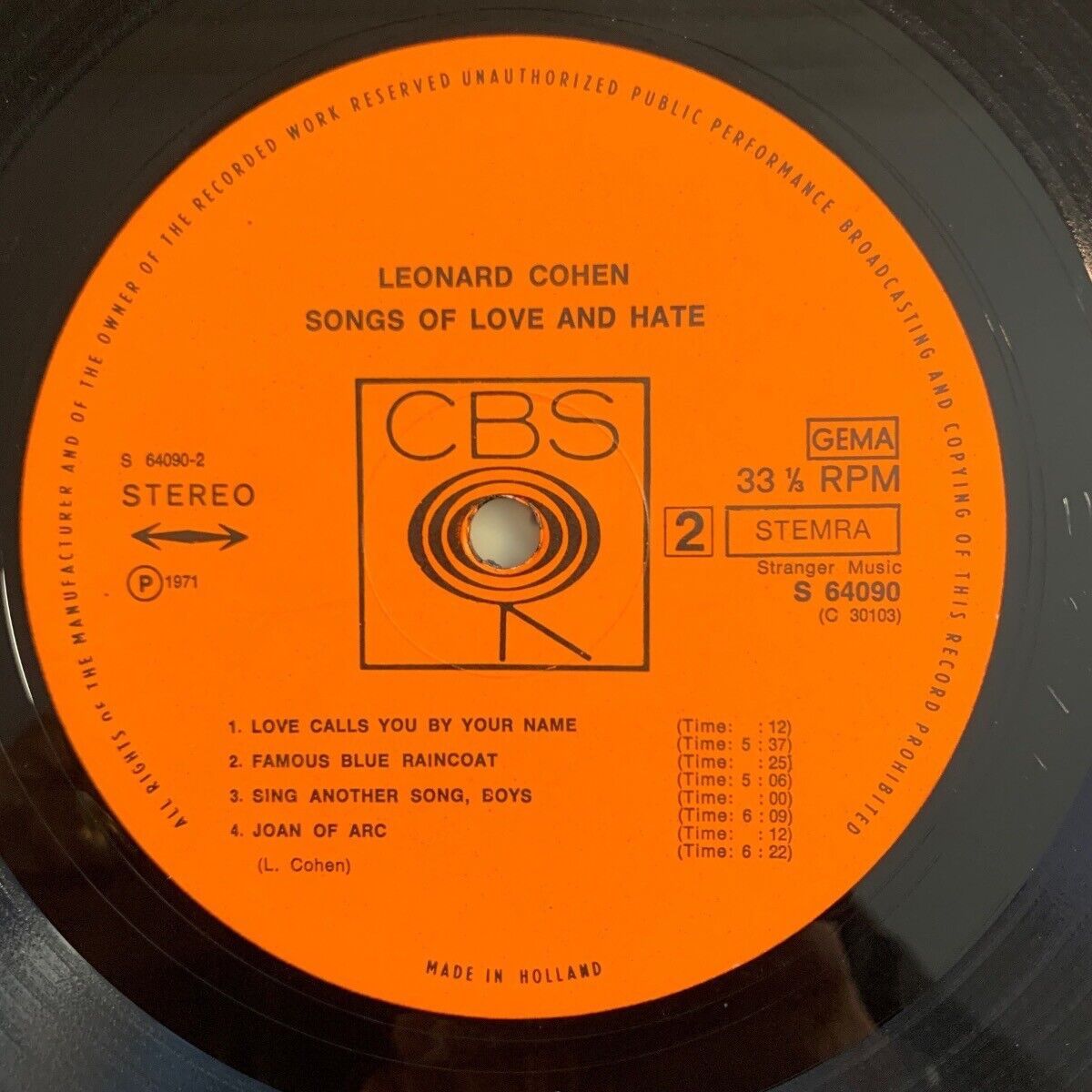 Leonard Cohen - Songs Of Love And Hate / 1. NL Press. 1971 - (VG++/VG+)