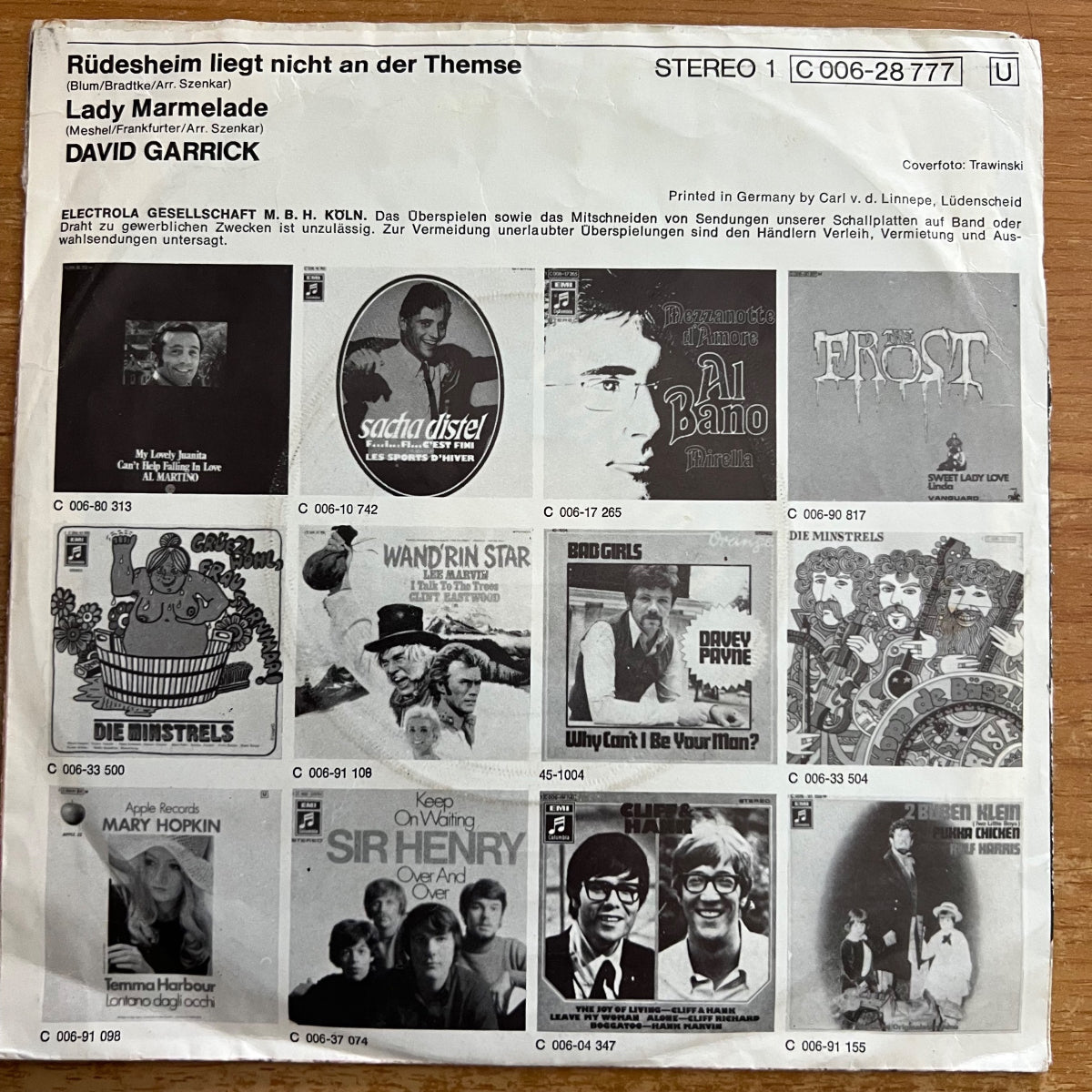 David Garrick - Rüdesheim Liegt Nicht An Der Themse / 1. D-Press. 1970 - (VG+/VG+)