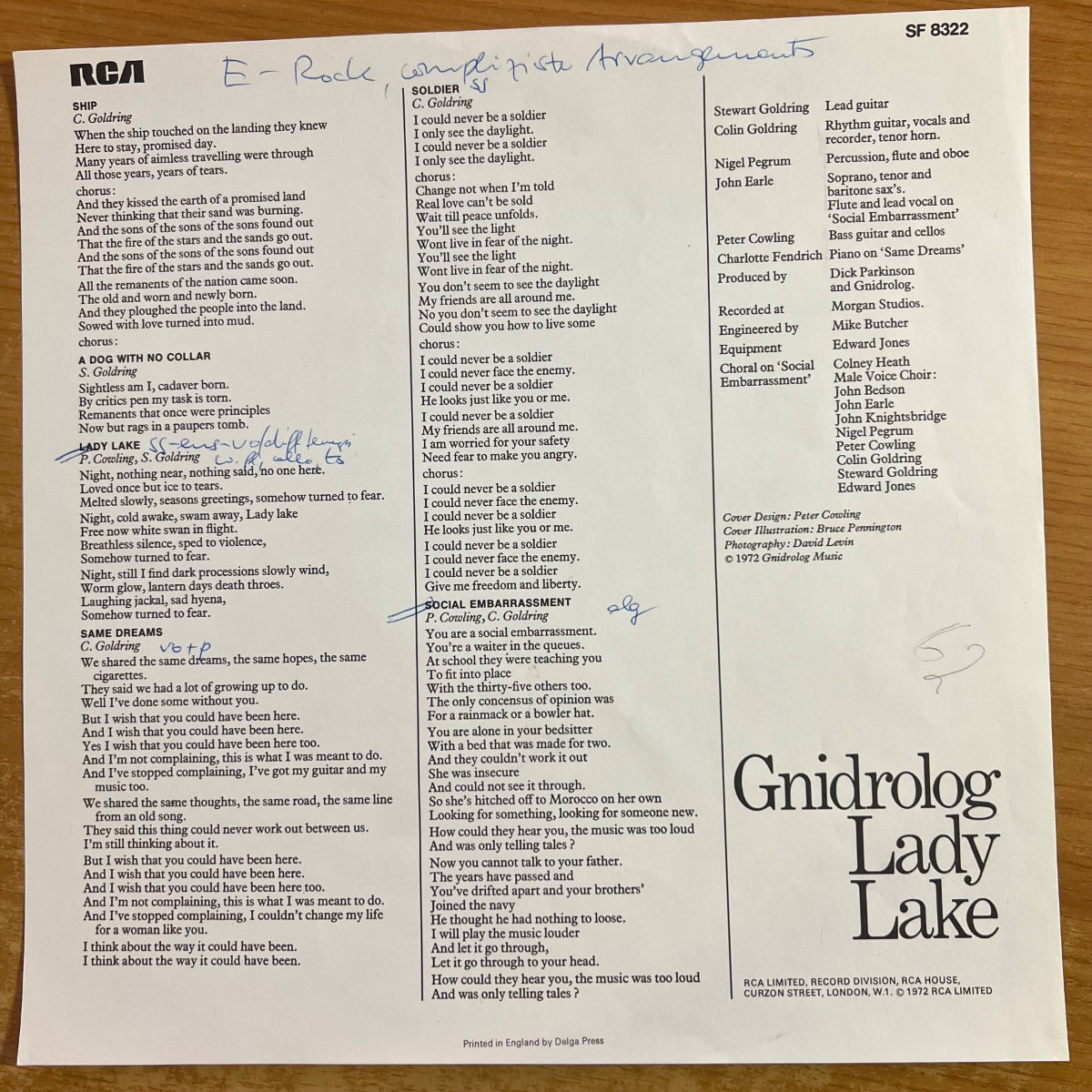Gnidrolog - Lady Lake / 1. UK-Press. 1972 - (VG++/VG+)