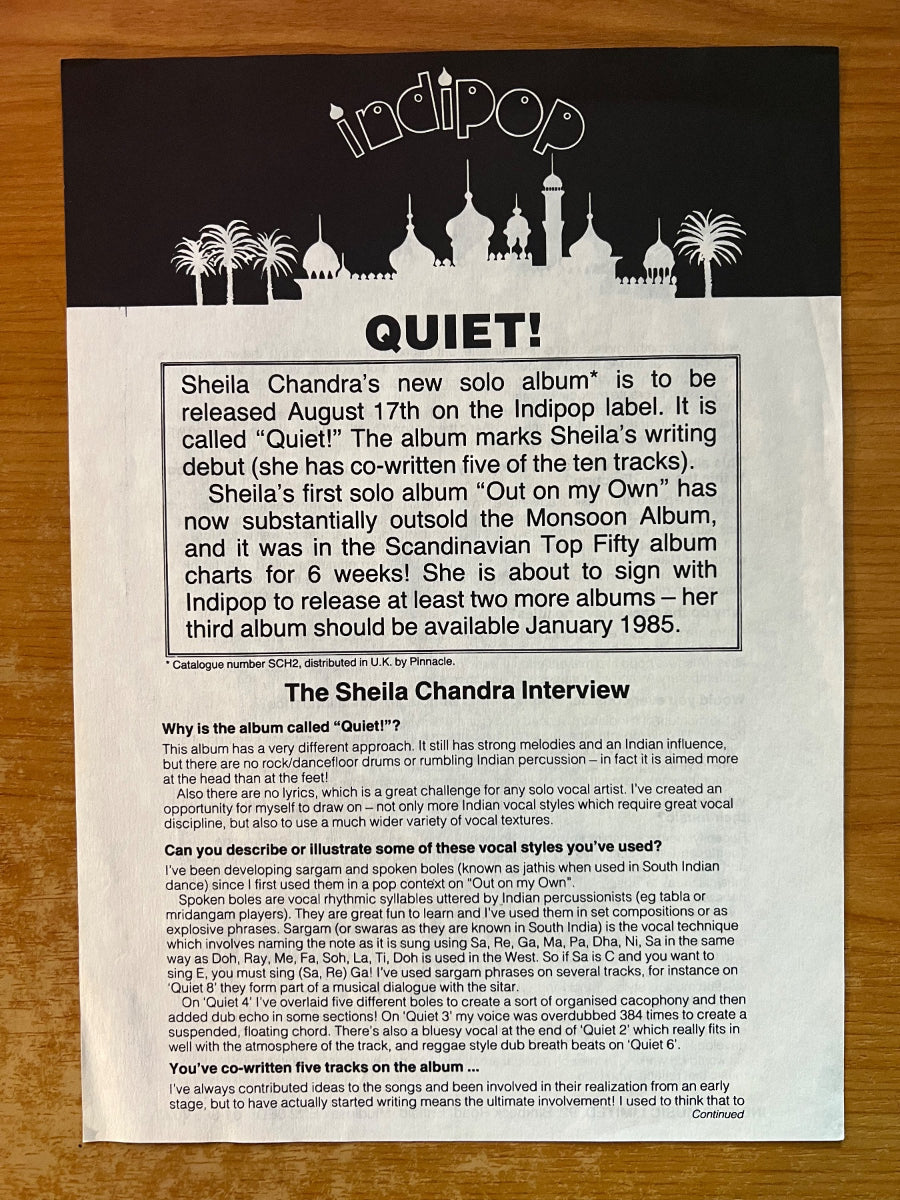 Sheila Chandra - Quiet! / 1. UK-Press. 1984 - (M-/M-)