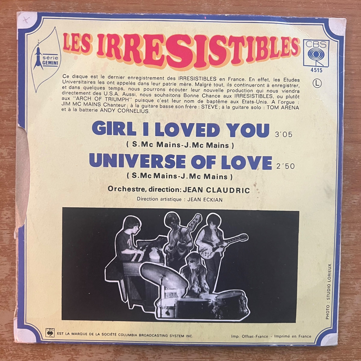Irrésistibles - Girl I Love You / 1er pressage en France. 1969 - (VG+/VG++)