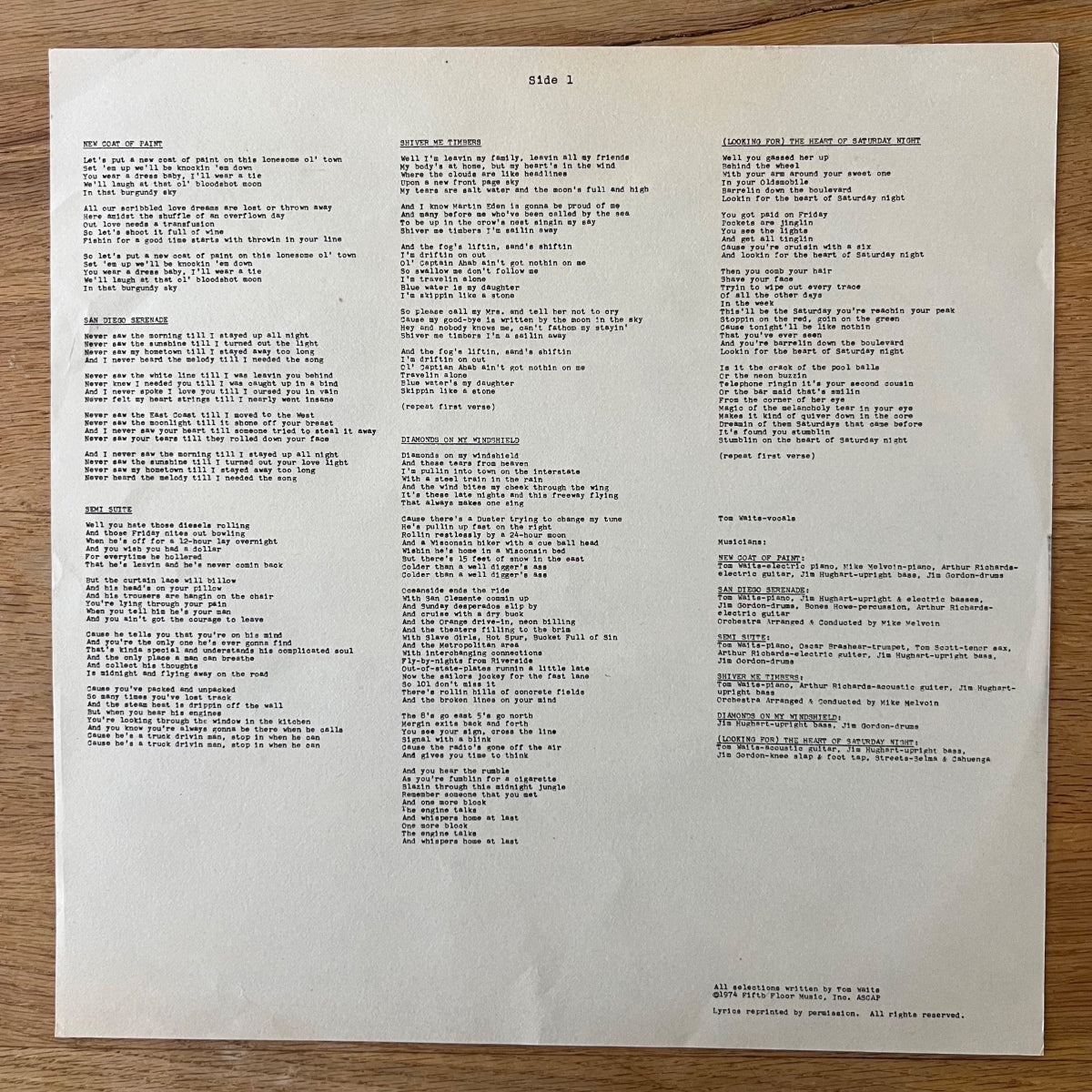 Tom Waits - The Heart Of Saturday Night / 1. US-Press. 1975 - (M-/VG++)