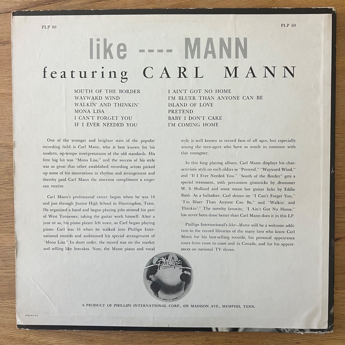 Carl Mann - Like Mann / 1. US Press. 1960 - Mono - Très beau