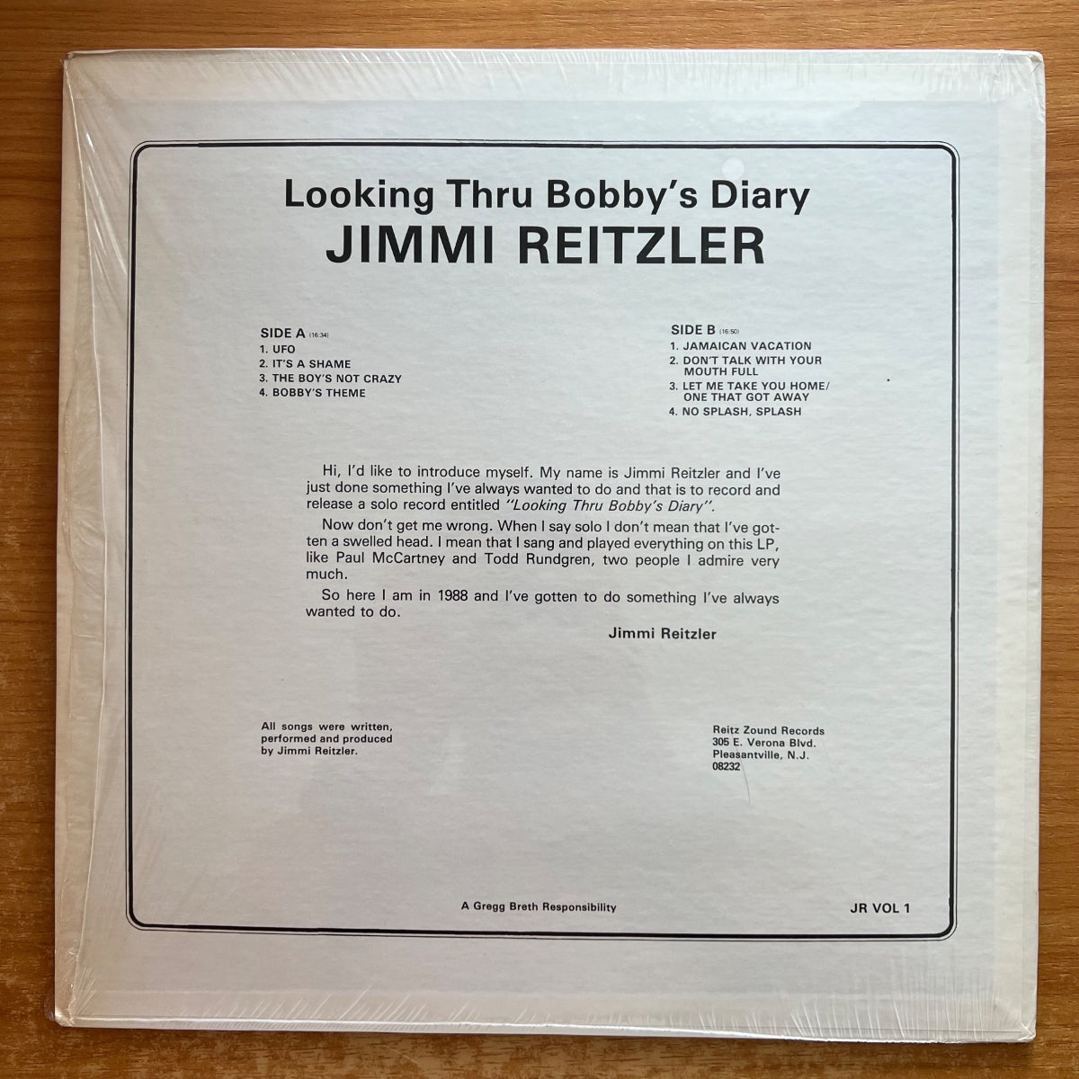 Jimmi Reitzler - Looking Thru Bobby's Diary / 1. US-Press. 1988 - (M-/VG++)