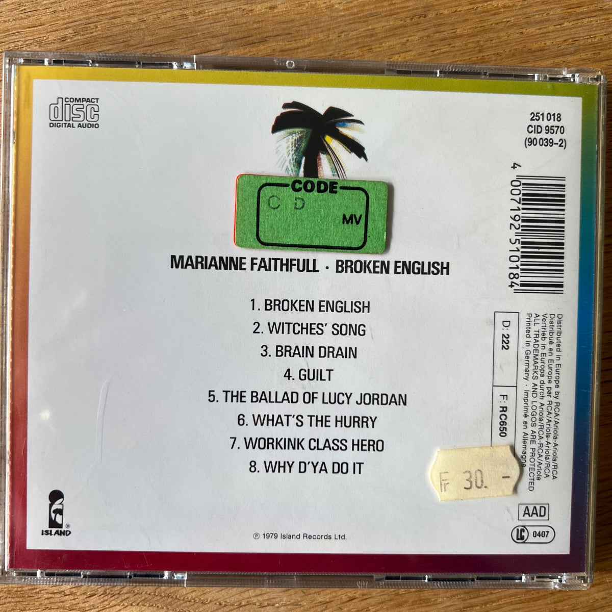 Marianne Faithfull - Broken English / CD - 1. D-Press. 1987 - (M-/M-)
