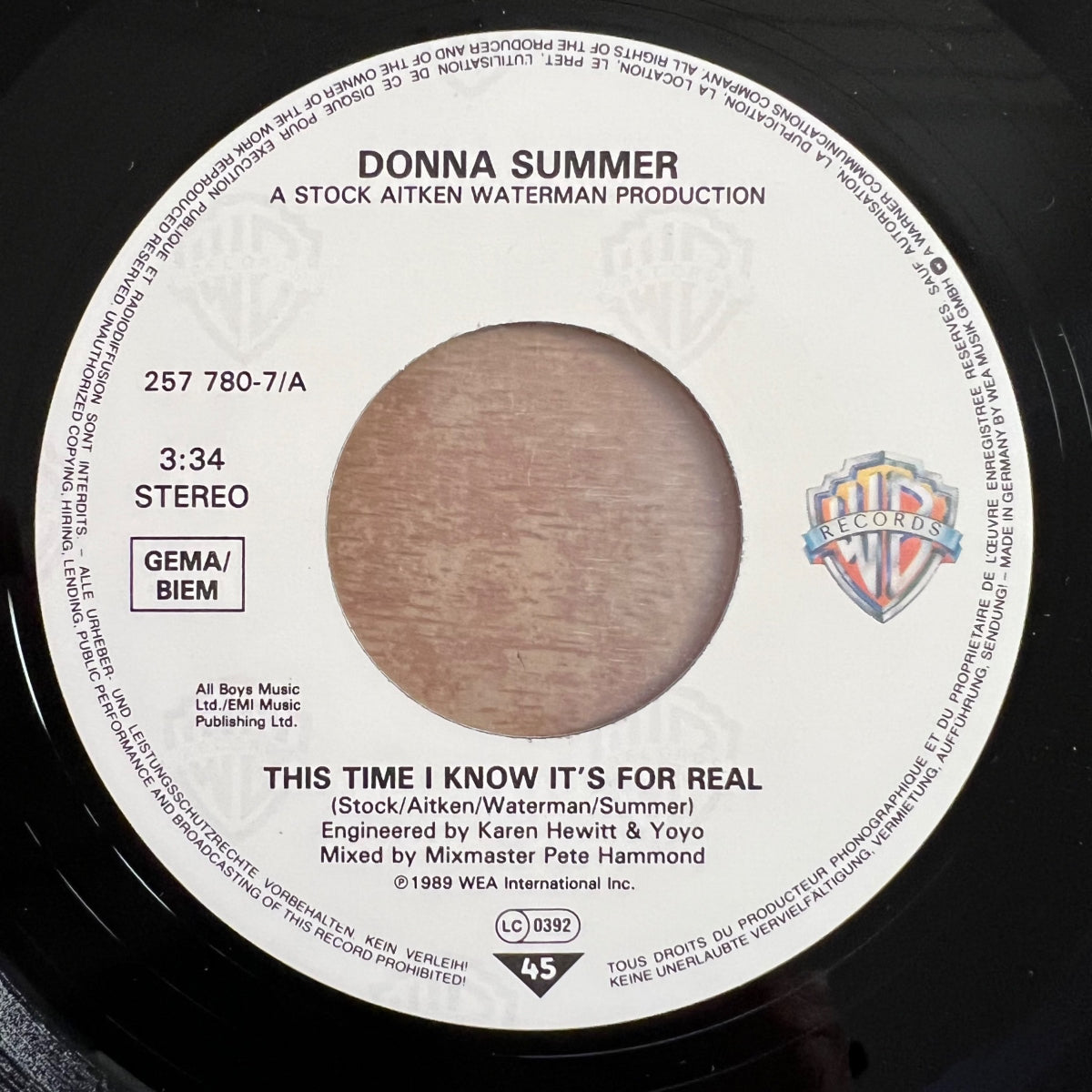 Donna Summer - This Time I Know It's For Real / 1. D-<press. 1989 - (M-/M-)
